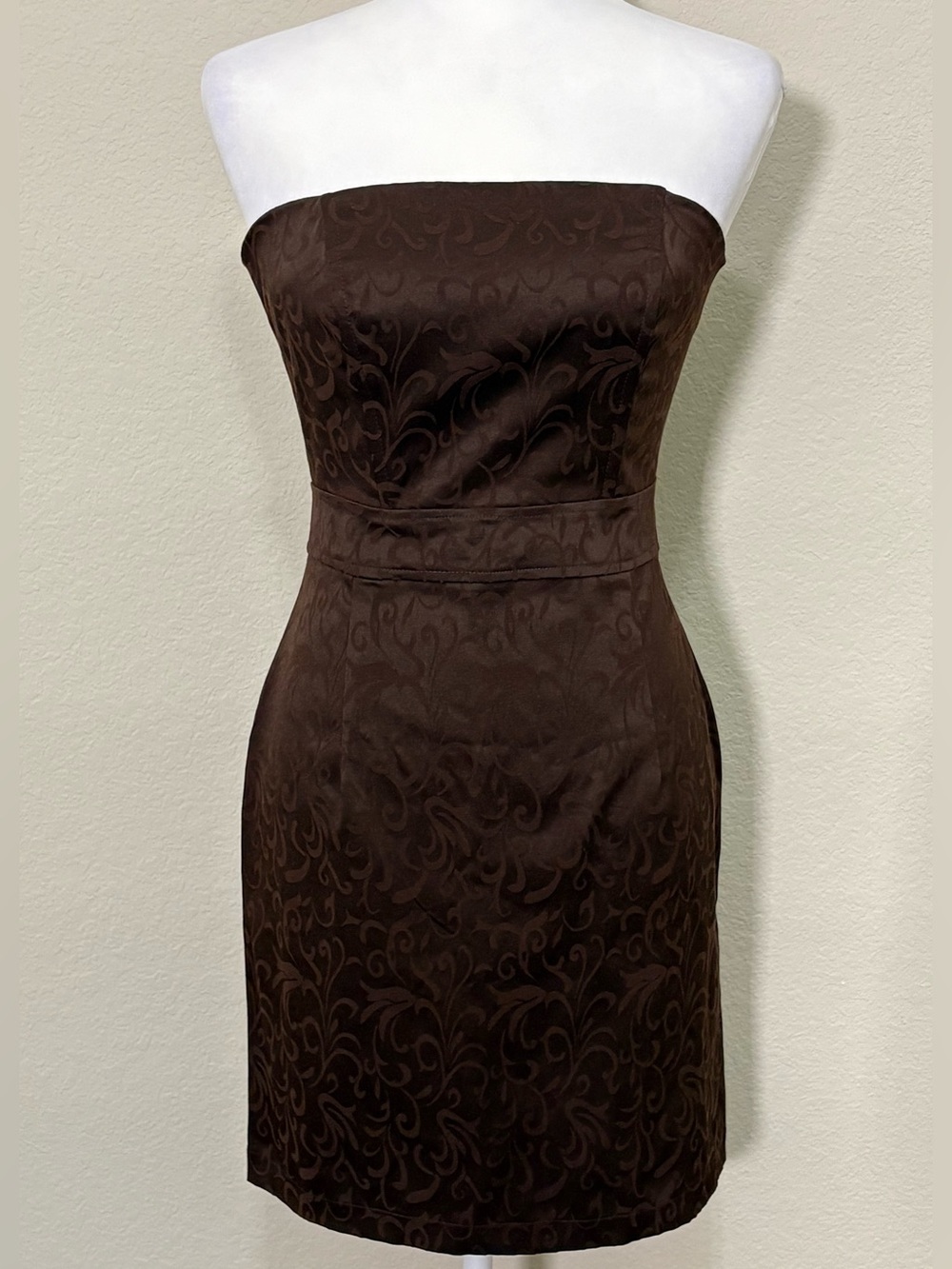 Zinzane Brown Brazilian Y2K Strapless Bodycon Tube Jacquard Sheath Dress Size S